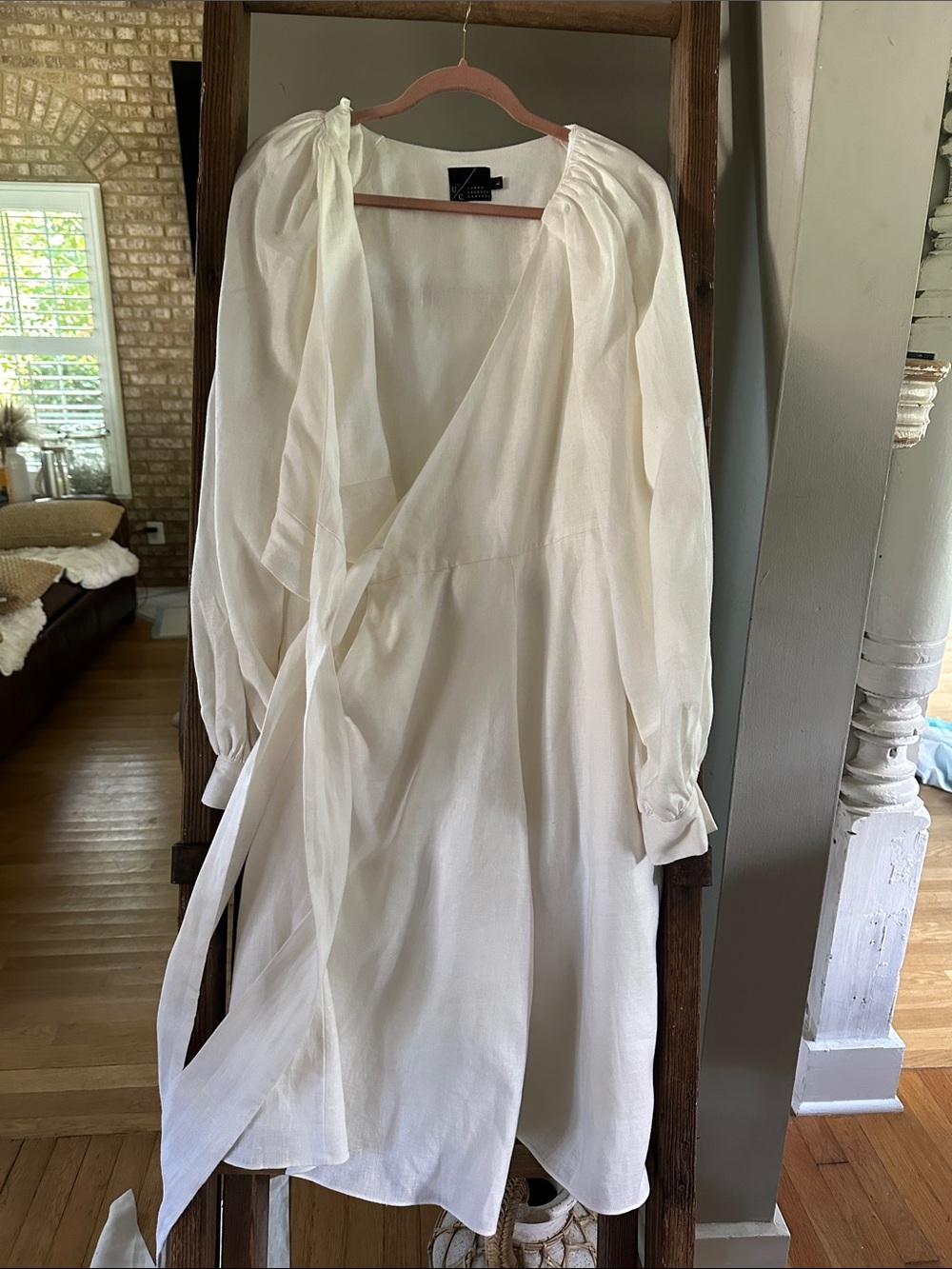 UNDRA CELESTE NEW YORK LUXURY WHITE LINEN WRAP CROP WIDE LEG JUMPSUIT LARGE
